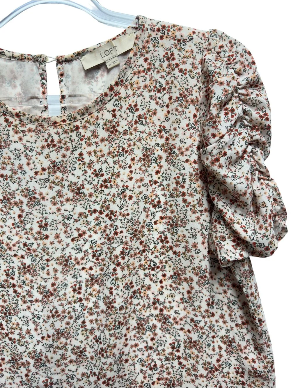 Tuxedo Silky Chiffon Knit Floral Vines Puff Babydoll Top Blouse